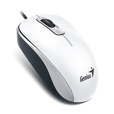 Genius DX-110 Wired USB Plug and Play Mouse, 1000 DPI Optical Tracking, 3 Button with Scroll Wheel, Ambidextrous Design with 1.5m Cable, White image 2
