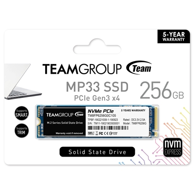 Team MP33 (TM8FP6256G0C101) 256GB NVMe M.2 Interface, PCIe Gen3, 2280, Read 1600MB/s, Write 1000MB/s, 3 Year Warranty image 2