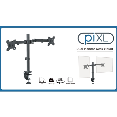 piXL Desk-Mounted Fully-Adjustable Dual Monitor Arm for Screens Up To 27 inch with VESA Mount & Built-In Cable Management image 2