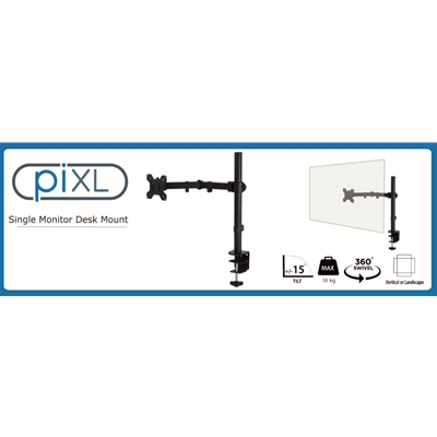 piXL Desk-Mounted Fully-Adjustable Single Monitor Arm for Screens up to 32 inch with VESA Mount & Built-In Cable Management image 2