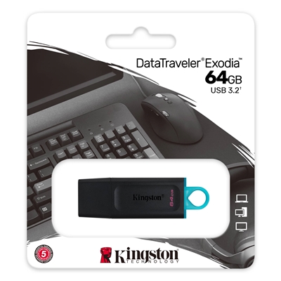 Kingston DataTraveler Exodia 64GB USB 3.2 Black with Cyan loop USB Flash Drive image 3