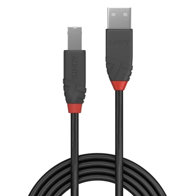 LINDY 36674 Anthra Line USB Cable, USB 2.0 Type-A (M) to USB 2.0 Type-B (M), 3m, Black & Red, Supports Data Transfer Speeds up to 480Mbps, Robust PVC Housing, Nickel Connectors & Gold Plated Contacts, Retail Polybag Packaging image 2