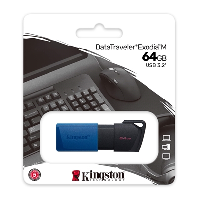Kingston DataTraveler ExodiaM DTXM/64GB USB Flash Drive, 64GB, USB 3.2, Blue / Black, Moving Cap Design image 3