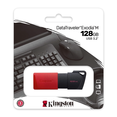 Kingston DataTraveler ExodiaM DTXM/128GB USB Flash Drive, 128GB, USB 3.2, Red / Black, Moving Cap Design image 3