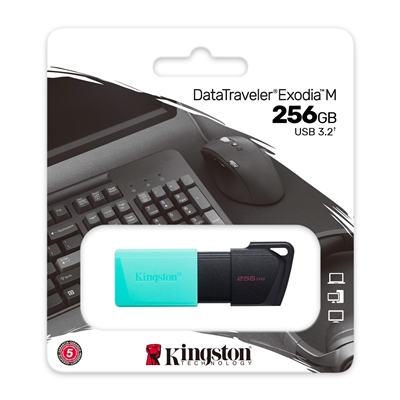 Kingston DataTraveler ExodiaM DTXM/256GB USB Flash Drive, 256GB, USB 3.2, Turquoise / Black, Moving Cap Design image 3