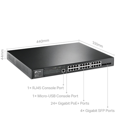 TP-Link JetStream TL-SG3428MP 28-Port Metal Gigabit L2+ Managed Switch with 24-Port PoE+ (384W) image 2
