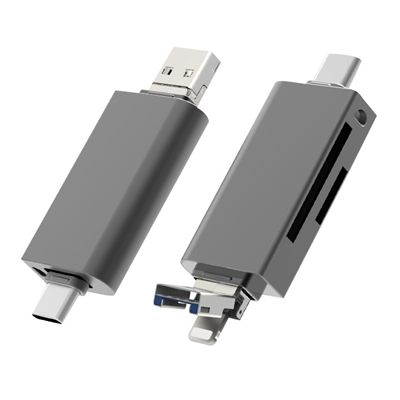 Prevo CR312 USB 2.0, USB Type-C and Lightning Connection, Card Reader, High-speed Memory Card Adapter Supports SD/Micro SD/TF/SDHC/SDXC/MMC, Compatible with Windows, Mac OS and Android, Black image 2