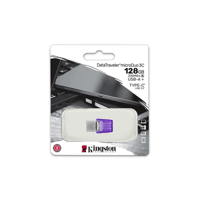 Kingston DataTraveler DTDUO3CG3/128GB 128GB MicroDuo USB OTG Flash Drive, 3C, USB-C and Type A image 3