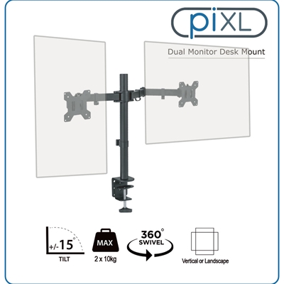 piXL Desk-Mounted Fully-Adjustable Dual Monitor Arm for Screens Up To 27 inch with VESA Mount & Built-In Cable Management image 5