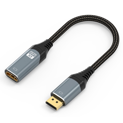 Prevo DPM-HDMIF-ADA Display Converter Adapter, DisplayPort (M) to HDMI (F), 0.2m, Black & Silver, DisplayPort 1.4 & HDMI 2.0, Supports up to 4K@60Hz, Braided Cable, Retail Box Packaging image 2