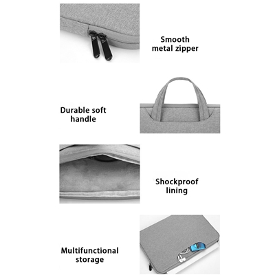 Prevo 15.6 Inch Laptop Sleeve, Side Pocket, Cushioned Lining, Light Grey image 3
