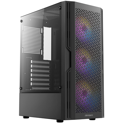 Antec AX20 Case, Black, Mid Tower, 1 x USB 3.0 / 2 x USB 2.0, Tempered Glass Side Window Panel, Slanted Bar & Mesh Design for Massive Airflow, 3 x Pre-Installed RGB LED Fans, ATX, Micro ATX, Mini-ITX Compatible image 2