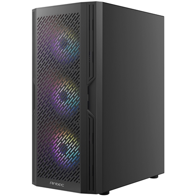 Antec AX20 Case, Black, Mid Tower, 1 x USB 3.0 / 2 x USB 2.0, Tempered Glass Side Window Panel, Slanted Bar & Mesh Design for Massive Airflow, 3 x Pre-Installed RGB LED Fans, ATX, Micro ATX, Mini-ITX Compatible image 5