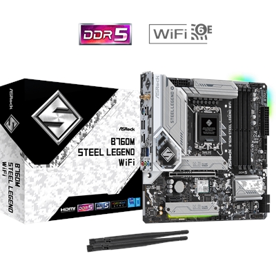 ASRock B760M Steel Legend WiFi Intel 1700 Socket Motherboard, Micro-ATX, 4x DDR5 Slots, 3x M.2 Sockets, Fitted I/O Shield, 2.5GbE LAN, Wi-Fi 6E, 1x DisplayPort / 1x HDMI Port image 2