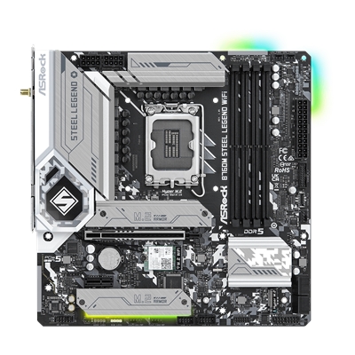 ASRock B760M Steel Legend WiFi Intel 1700 Socket Motherboard, Micro-ATX, 4x DDR5 Slots, 3x M.2 Sockets, Fitted I/O Shield, 2.5GbE LAN, Wi-Fi 6E, 1x DisplayPort / 1x HDMI Port image 3