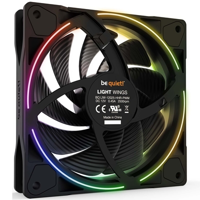 be quiet! Light Wings PWM High Speed Addressable RGB Fan, 120mm, 2500RPM, 4-Pin PWM Fan & 3-Pin ARGB Connectors, Black Frame, Black Blades, ARGB Lighting on Front & Rear image 4