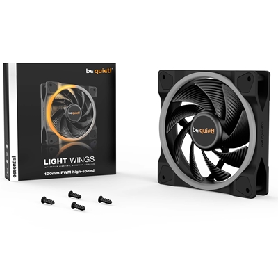 be quiet! Light Wings PWM High Speed Addressable RGB Fan, 120mm, 2500RPM, 4-Pin PWM Fan & 3-Pin ARGB Connectors, Black Frame, Black Blades, ARGB Lighting on Front & Rear image 5