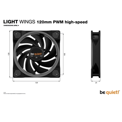 be quiet! Light Wings PWM High Speed Addressable RGB Fan, 120mm, 2500RPM, 4-Pin PWM Fan & 3-Pin ARGB Connectors, Black Frame, Black Blades, ARGB Lighting on Front & Rear image 6