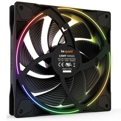 be quiet! Light Wings PWM High Speed Addressable RGB Fan, 140mm, 2200RPM, 4-Pin PWM Fan & 3-Pin ARGB Connectors, Black Frame, Black Blades, ARGB Lighting on Front & Rear image 4