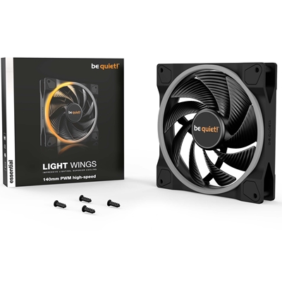 be quiet! Light Wings PWM High Speed Addressable RGB Fan, 140mm, 2200RPM, 4-Pin PWM Fan & 3-Pin ARGB Connectors, Black Frame, Black Blades, ARGB Lighting on Front & Rear image 5