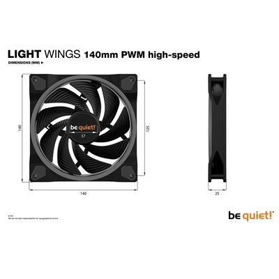 be quiet! Light Wings PWM High Speed Addressable RGB Fan, 140mm, 2200RPM, 4-Pin PWM Fan & 3-Pin ARGB Connectors, Black Frame, Black Blades, ARGB Lighting on Front & Rear image 6
