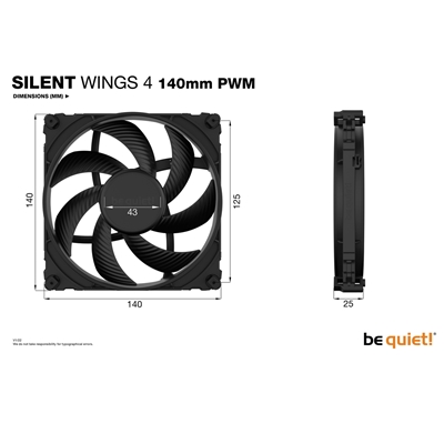 be quiet! Silent Wings 4 PWM Black Fan, 140mm, 1100RPM, 4-Pin PWM Fan Connector, Black Frame, Black Blades, Optimized Fan Blades for High End Performance, 2 Mounting Options image 5