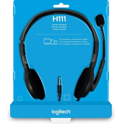 Logitech H111 Wired Headset, Stereo Sound, 3.5mm Audio Jack, Noise-Cancelling Microphone, Black image 2