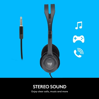 Logitech H111 Wired Headset, Stereo Sound, 3.5mm Audio Jack, Noise-Cancelling Microphone, Black image 3