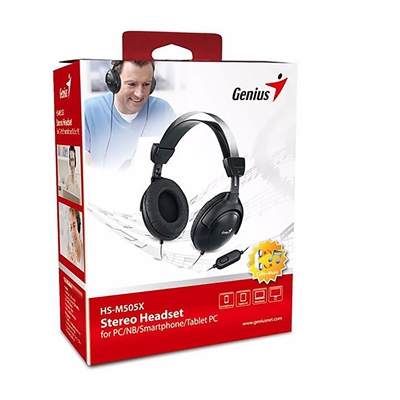 Genius HS-M505X Noise-cancelling Headset with Mic, 3.5mm Connection, Plug and Play with Adjustable Headbandand, In-line microphone and Volume Control, Black image 2