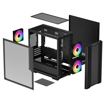 DeepCool CC360 ARGB, Black, Mini Tower Chassis w/ Tempered Glass Window, 3x 120mm ARGB Fans, USB 3.0, mATX/mITX image 6
