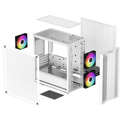 DeepCool CC360 ARGB WH, White, Mini Tower Chassis w/ Tempered Glass Window, 3x 120mm ARGB Fans, USB 3.0, mATX/mITX image 6