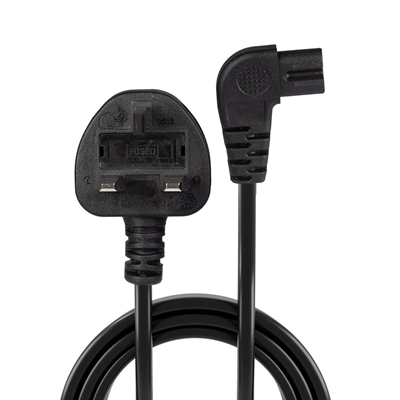 Lindy 30454 0.5m UK 3 Pin Plug To Right Angle IEC C7 (Figure-8) 3 Amp Fuse Mains Extension Cable - Black image 2