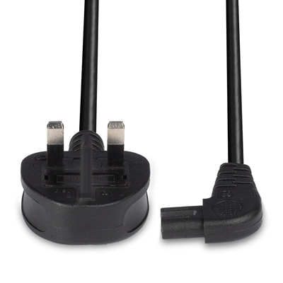Lindy 30454 0.5m UK 3 Pin Plug To Right Angle IEC C7 (Figure-8) 3 Amp Fuse Mains Extension Cable - Black image 4