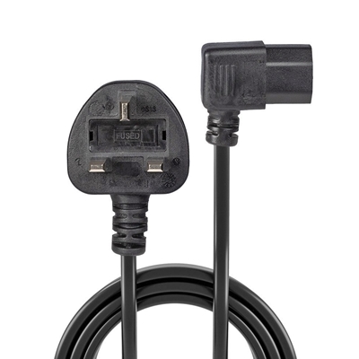 Lindy 30446 1m UK 3 Pin Plug To Right Angle IEC C13 (Kettle) 5 Amp Fuse Mains Extension Cable - Black image 2