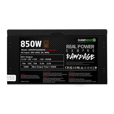 Gamemax RPG Rampage 850W Fully Modular 80 Plus Bronze PSU With 140mm FDB Fan image 6