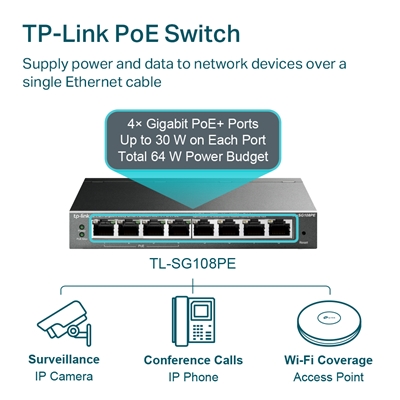 TP-Link TL-SG108PE 8-Port Metal Gigabit Easy Smart Switch with 4-Port PoE+ (64W) image 5