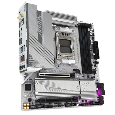 Gigabyte B650M AORUS ELITE AX ICE AMD AM5 Socket Motherboard, Micro-ATX, 4x DDR5 Slots, 2x M.2 Sockets, Fitted I/O Shield, 2.5GbE LAN, Wi-Fi 6E, 1x DisplayPort / 1x HDMI Port image 2