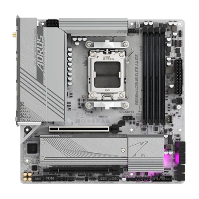 Gigabyte B650M AORUS ELITE AX ICE AMD AM5 Socket Motherboard, Micro-ATX, 4x DDR5 Slots, 2x M.2 Sockets, Fitted I/O Shield, 2.5GbE LAN, Wi-Fi 6E, 1x DisplayPort / 1x HDMI Port image 3