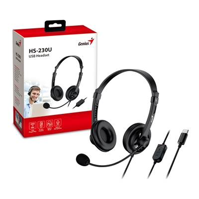 Genius HS-230U Headset with Mic, USB-C Connection, Plug and Play, Adjustable Headband and microphone with In-line Volume Control, Black image 2
