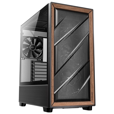 Antec FLUX Mid Tower PC Case - Tempered Glass, Black/Wood, 5 PWM Fans, USB-C, E-ATX/ATX/mATX/ITX Compatibility image 2
