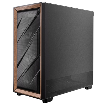 Antec FLUX Mid Tower PC Case - Tempered Glass, Black/Wood, 5 PWM Fans, USB-C, E-ATX/ATX/mATX/ITX Compatibility image 3