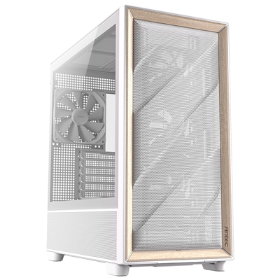 Antec FLUX Mid Tower PC Case - Tempered Glass, White/Wood, 5 PWM Fans, USB-C, E-ATX/ATX/mATX/ITX Compatibility image 2