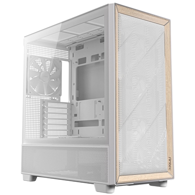 Antec FLUX Mid Tower PC Case - Tempered Glass, White/Wood, 5 PWM Fans, USB-C, E-ATX/ATX/mATX/ITX Compatibility image 3