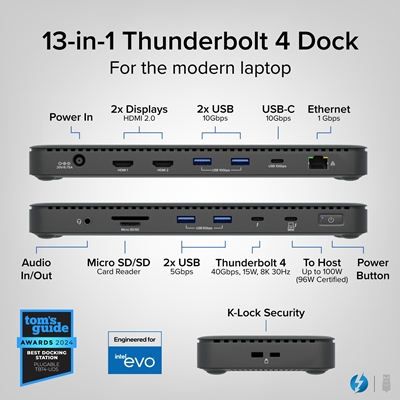 Plugable TBT4-UD5 ThunderBolt 4 Dual Monitor (2x 4K or 1x 8K) 96W USB-C PD Docking Station image 2