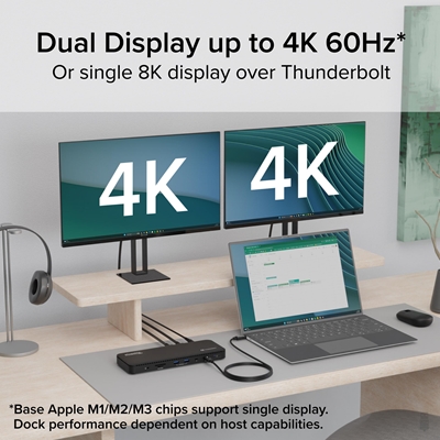 Plugable TBT4-UD5 ThunderBolt 4 Dual Monitor (2x 4K or 1x 8K) 96W USB-C PD Docking Station image 3