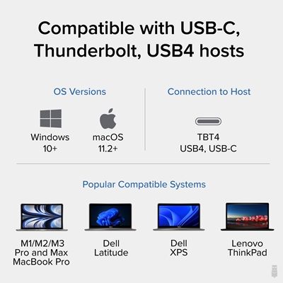 Plugable TBT4-UD5 ThunderBolt 4 Dual Monitor (2x 4K or 1x 8K) 96W USB-C PD Docking Station image 5