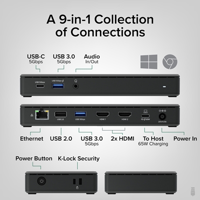 Plugable UD-MSTH2 USB-C Dual HDMI 4K 65W USB-C PD Driverless Docking Station image 2