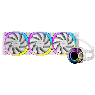 ANTEC Vortex 360 ARGB AiO Liquid CPU Cooler, White, Universal Socket, 360mm Radiator, PWM 2000RPM Fusion ARGB Cooling Fans, Addressable RGB LED Lighting with Suspended Spiral Pump Head Design image 2
