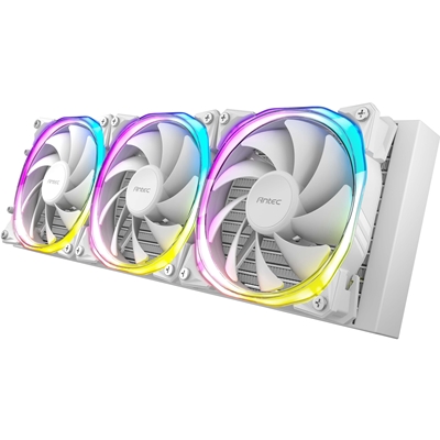 ANTEC Vortex 360 ARGB AiO Liquid CPU Cooler, White, Universal Socket, 360mm Radiator, PWM 2000RPM Fusion ARGB Cooling Fans, Addressable RGB LED Lighting with Suspended Spiral Pump Head Design image 3