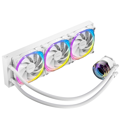 ANTEC Vortex 360 ARGB AiO Liquid CPU Cooler, White, Universal Socket, 360mm Radiator, PWM 2000RPM Fusion ARGB Cooling Fans, Addressable RGB LED Lighting with Suspended Spiral Pump Head Design image 4